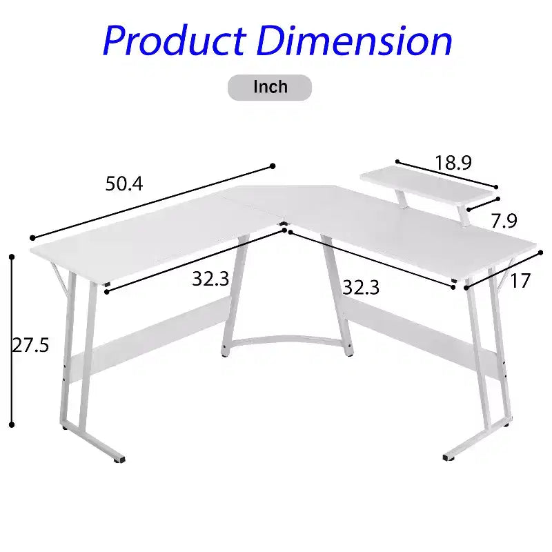 Bureau d'angle en L pour le jeu, noir/marron/rose/blanc, 127 cm, support d'écran, 1 personne