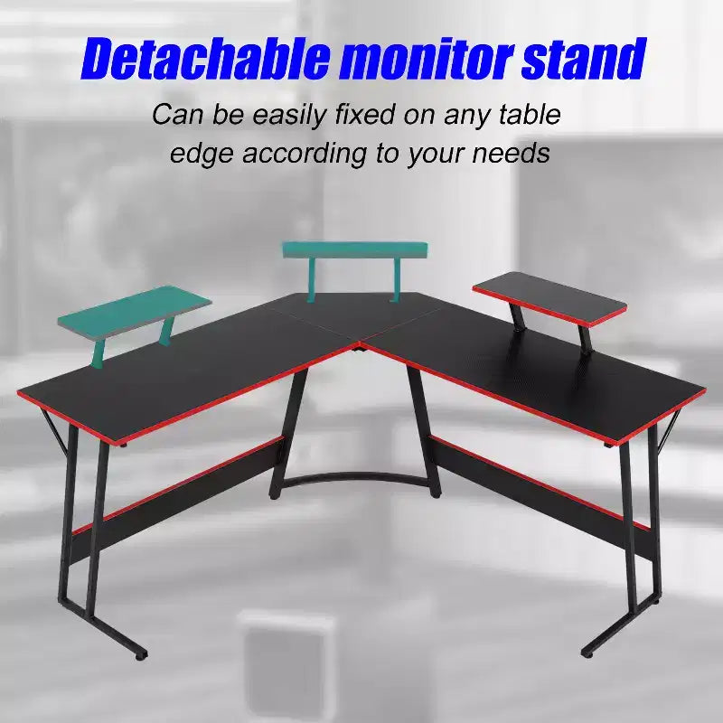 Bureau d'angle en L pour le jeu, noir/marron/rose/blanc, 127 cm, support d'écran, 1 personne