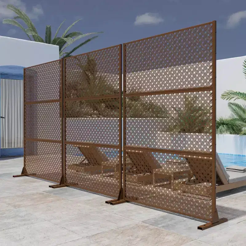 Two-Grid Woven Brown Galvanized Steel Partition Panel | 183H x 120W x 40D cm
