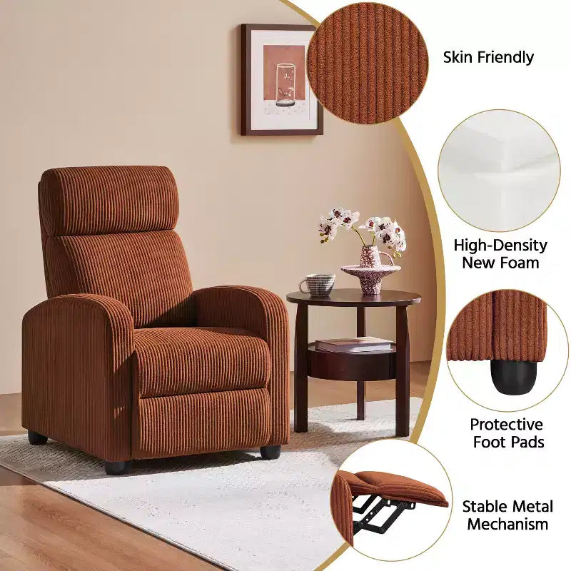 Fauteuil inclinable en velours côtelé beige/rouge brique/vert foncé/gris clair, lot de 2 (2 personnes)