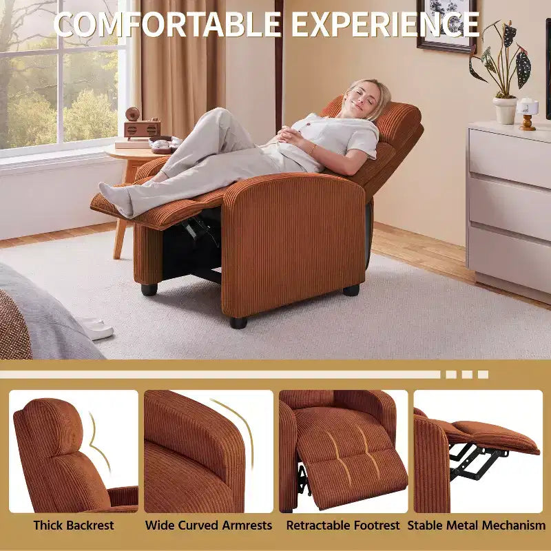 Fauteuil inclinable en velours côtelé beige/rouge brique/vert foncé/gris clair, lot de 2 (2 personnes)