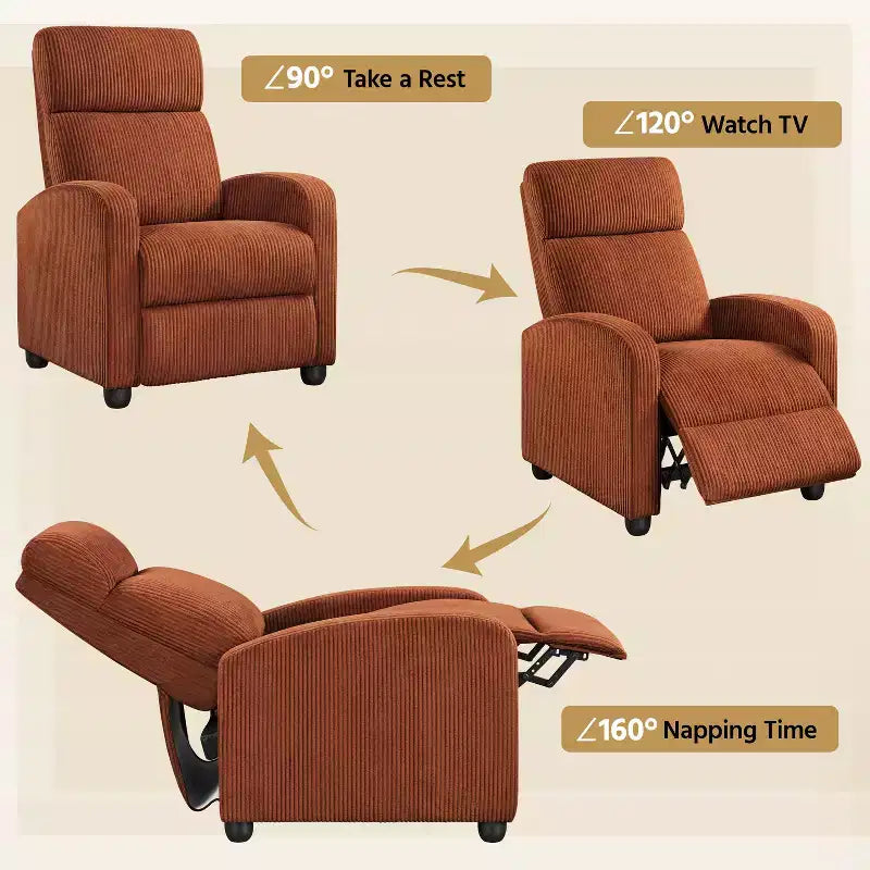 Fauteuil inclinable en velours côtelé beige/rouge brique/vert foncé/gris clair, lot de 2 (2 personnes)