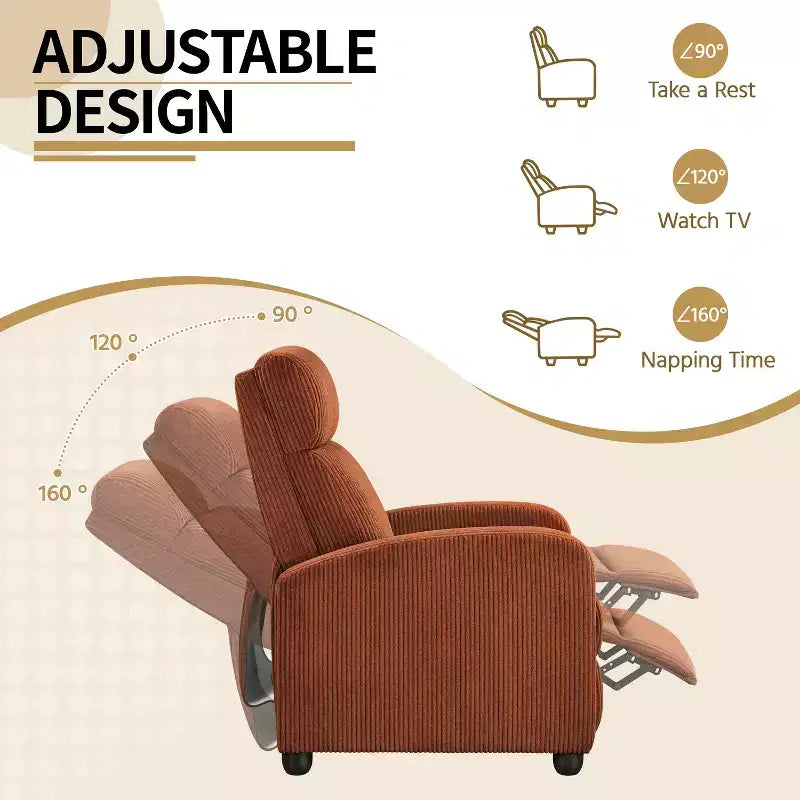 Fauteuil inclinable en velours côtelé beige/rouge brique/vert foncé/gris clair, lot de 2 (2 personnes)