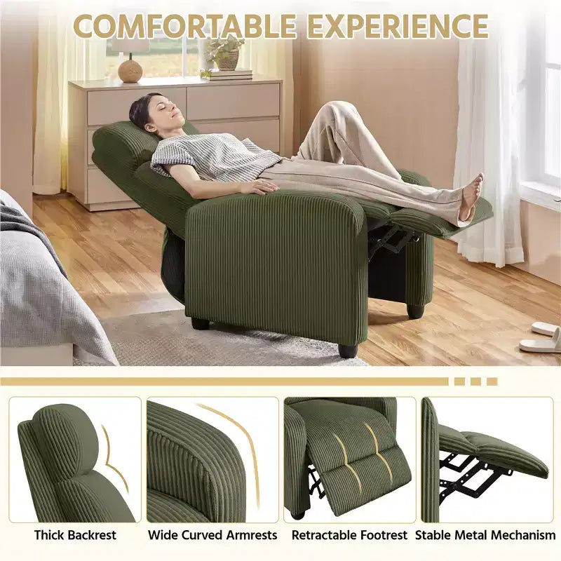Fauteuil inclinable en velours côtelé beige/rouge brique/vert foncé/gris clair, lot de 2 (2 personnes)