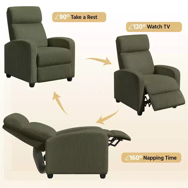 Fauteuil inclinable en velours côtelé beige/rouge brique/vert foncé/gris clair, lot de 2 (2 personnes)