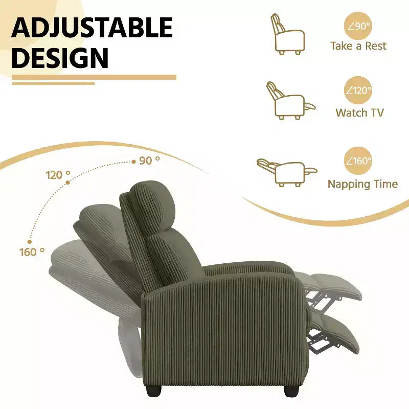 Fauteuil inclinable en velours côtelé beige/rouge brique/vert foncé/gris clair, lot de 2 (2 personnes)