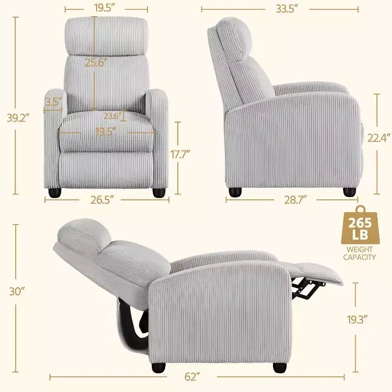 Fauteuil inclinable en velours côtelé beige/rouge brique/vert foncé/gris clair, lot de 2 (2 personnes)