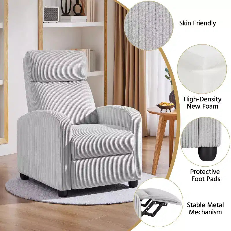 Fauteuil inclinable en velours côtelé beige/rouge brique/vert foncé/gris clair, lot de 2 (2 personnes)