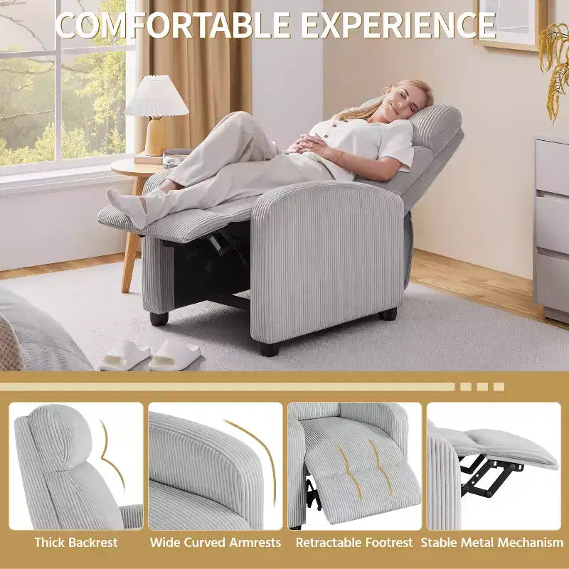 Fauteuil inclinable en velours côtelé beige/rouge brique/vert foncé/gris clair, lot de 2 (2 personnes)