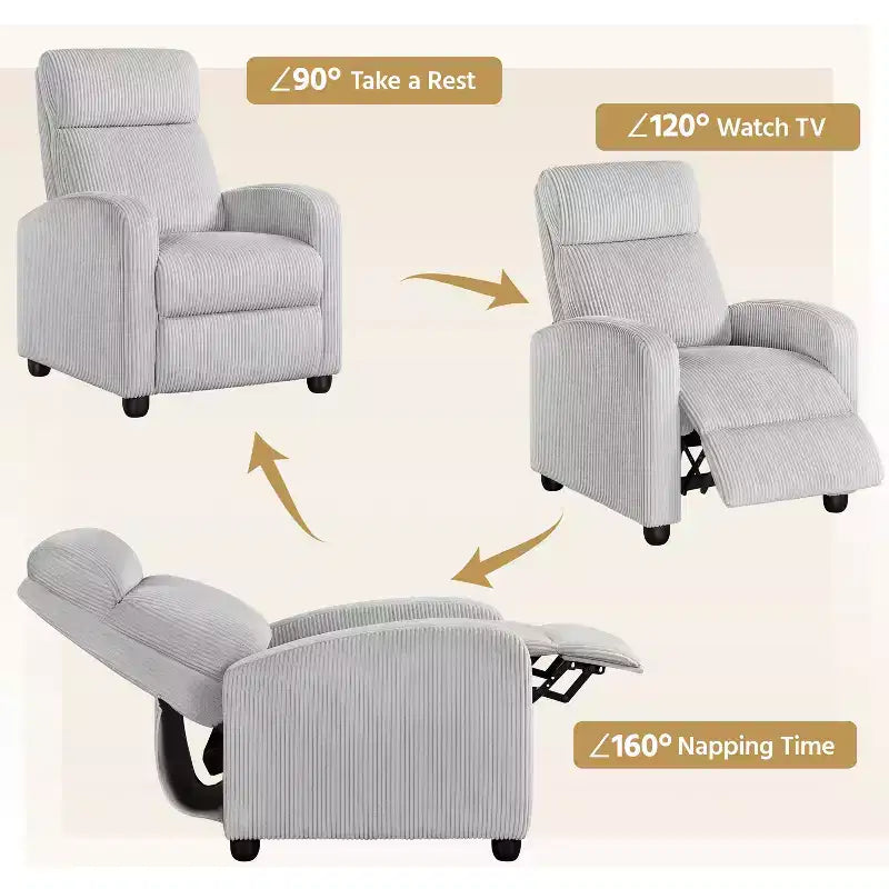 Fauteuil inclinable en velours côtelé beige/rouge brique/vert foncé/gris clair, lot de 2 (2 personnes)