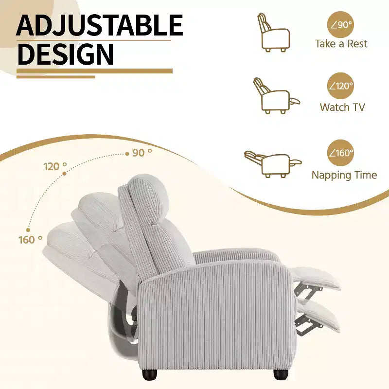 Fauteuil inclinable en velours côtelé beige/rouge brique/vert foncé/gris clair, lot de 2 (2 personnes)