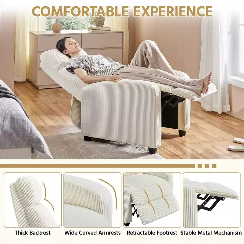 Fauteuil inclinable en velours côtelé beige/rouge brique/vert foncé/gris clair, lot de 2 (2 personnes)