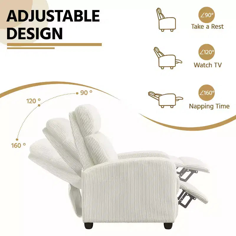 Fauteuil inclinable en velours côtelé beige/rouge brique/vert foncé/gris clair, lot de 2 (2 personnes)