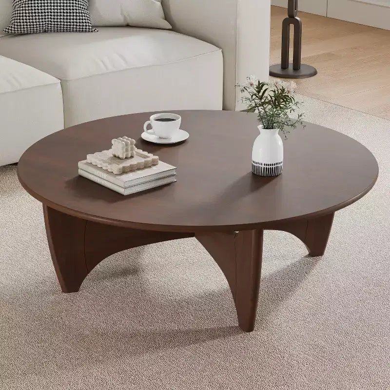 Table basse ronde moderne mi-siècle noire/marron – Bois massif, 1 place