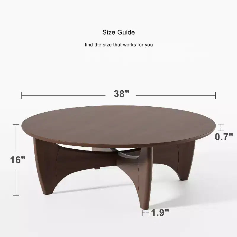 Table basse ronde moderne mi-siècle noire/marron – Bois massif, 1 place