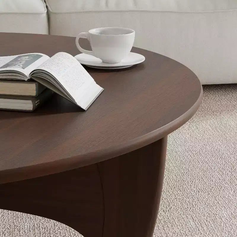 Table basse ronde moderne mi-siècle noire/marron – Bois massif, 1 place