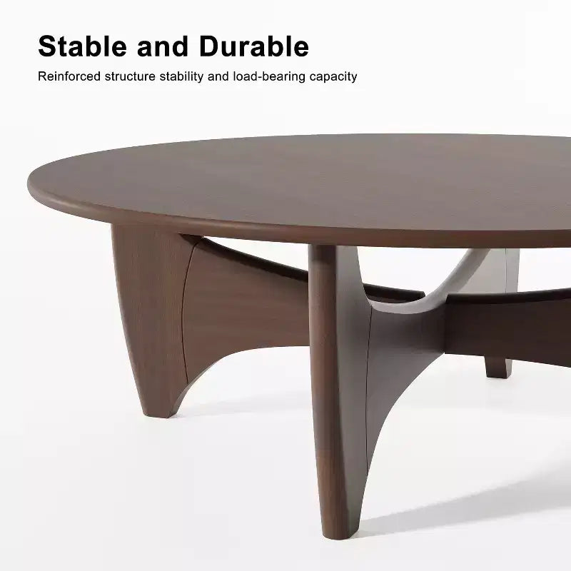 Table basse ronde moderne mi-siècle noire/marron – Bois massif, 1 place