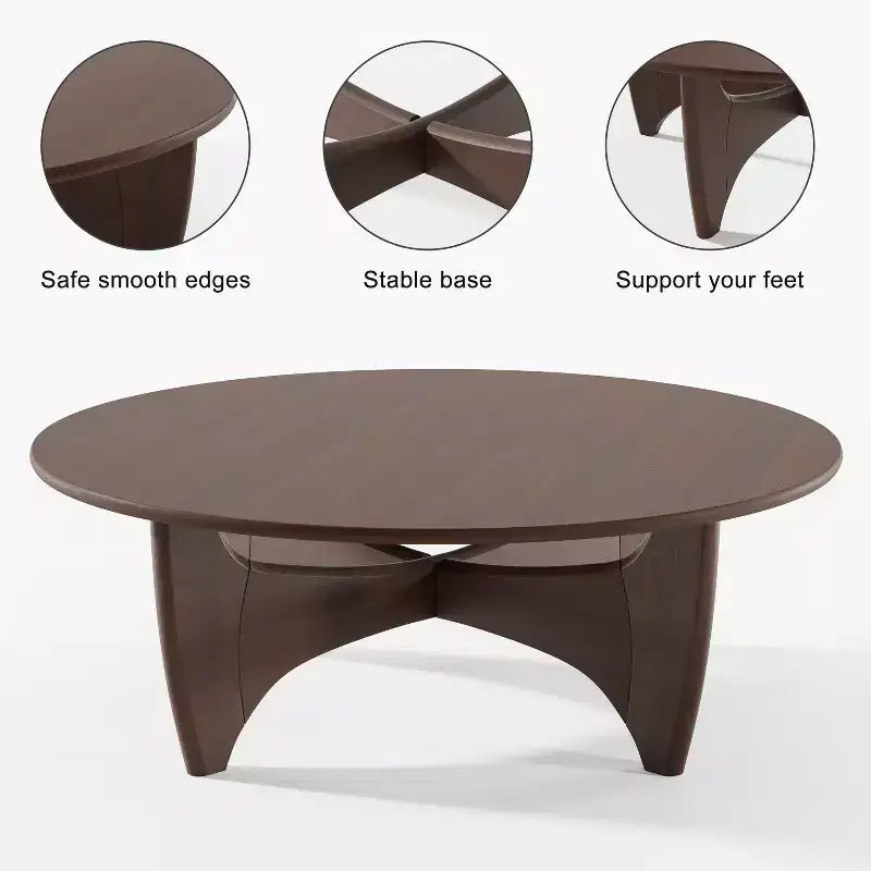 Table basse ronde moderne mi-siècle noire/marron – Bois massif, 1 place
