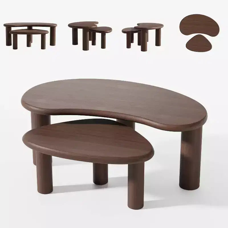 Table basse ronde moderne mi-siècle noire/marron – Bois massif, 1 place