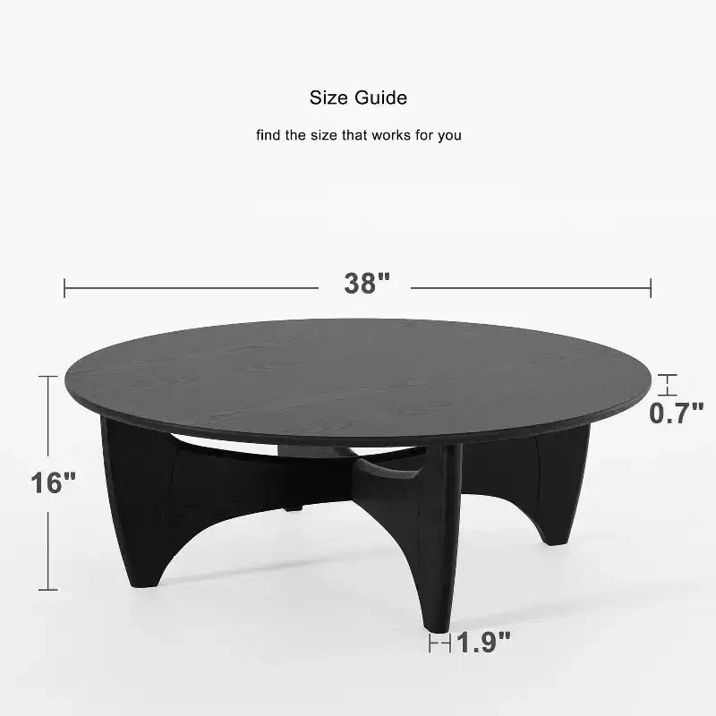 Table basse ronde moderne mi-siècle noire/marron – Bois massif, 1 place
