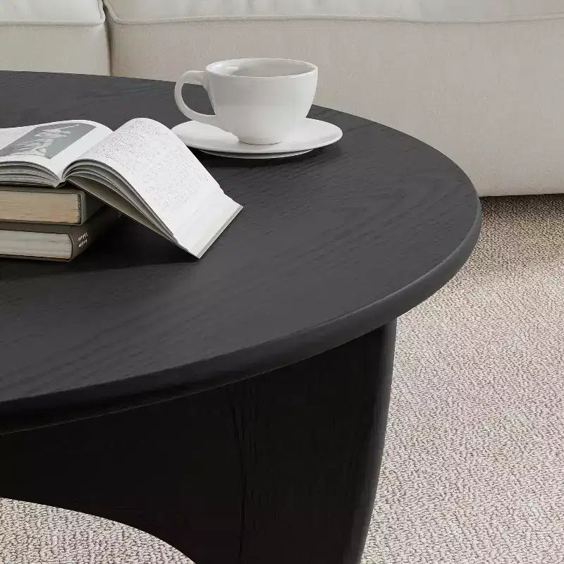 Table basse ronde moderne mi-siècle noire/marron – Bois massif, 1 place