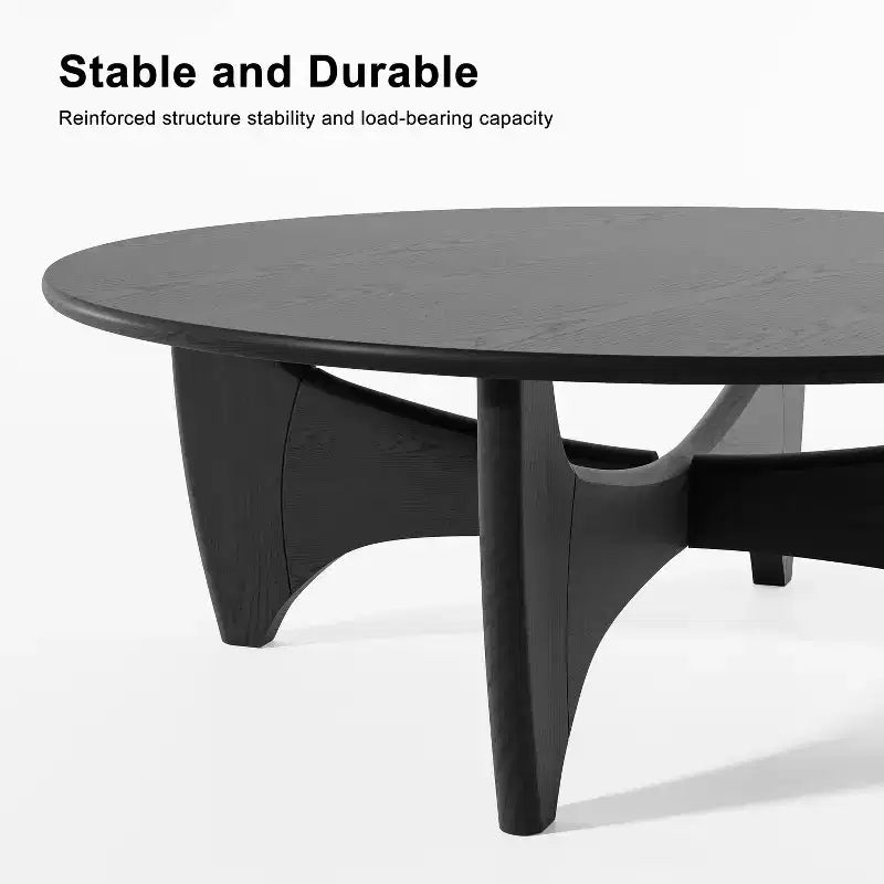 Table basse ronde moderne mi-siècle noire/marron – Bois massif, 1 place