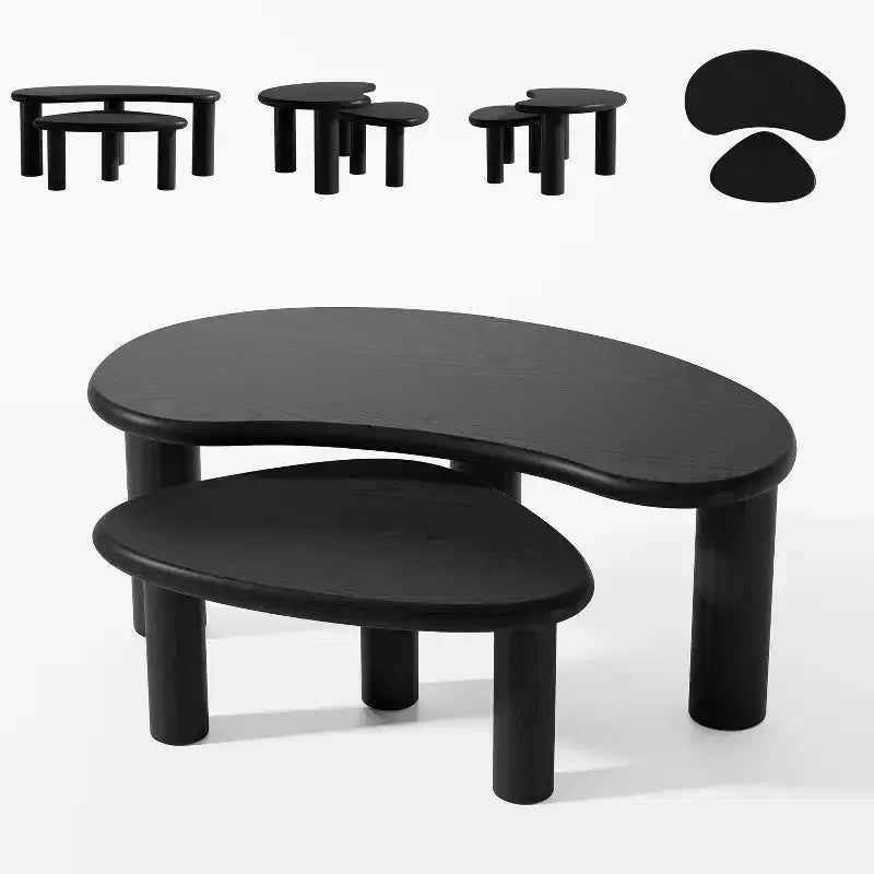 Table basse ronde moderne mi-siècle noire/marron – Bois massif, 1 place