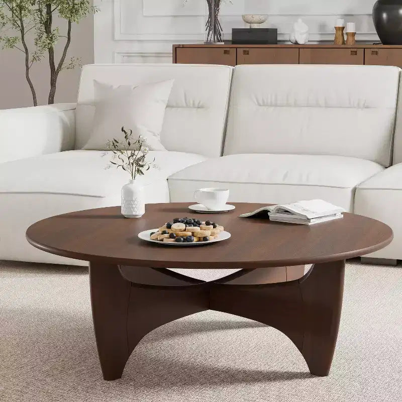 Table basse ronde moderne mi-siècle noire/marron – Bois massif, 1 place