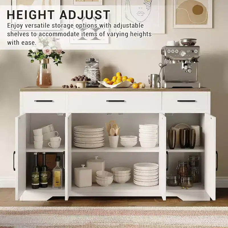Blanc Noir / Meuble Buffet de Ferme Couleur Bois Blanc – 4 Portes, 3 Tiroirs, pour 1 Personne