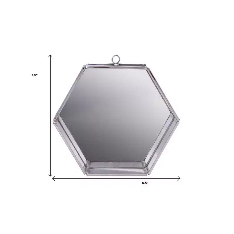 Miroir mural hexagonal argenté – Cadre en acier, simple