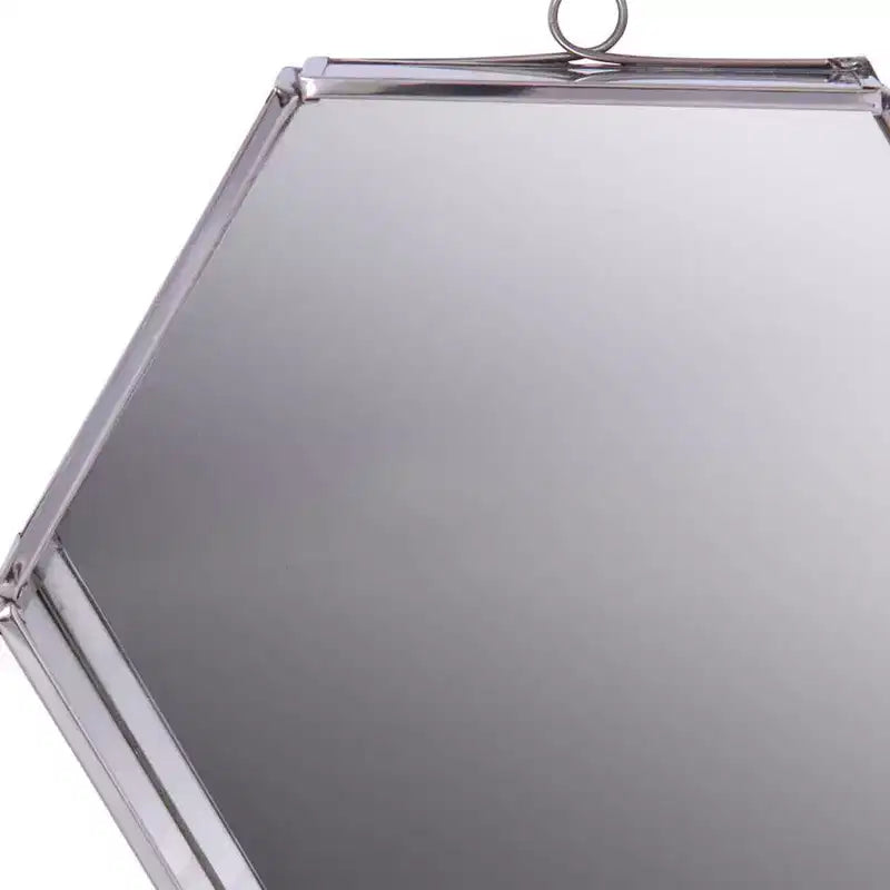 Miroir mural hexagonal argenté – Cadre en acier, simple