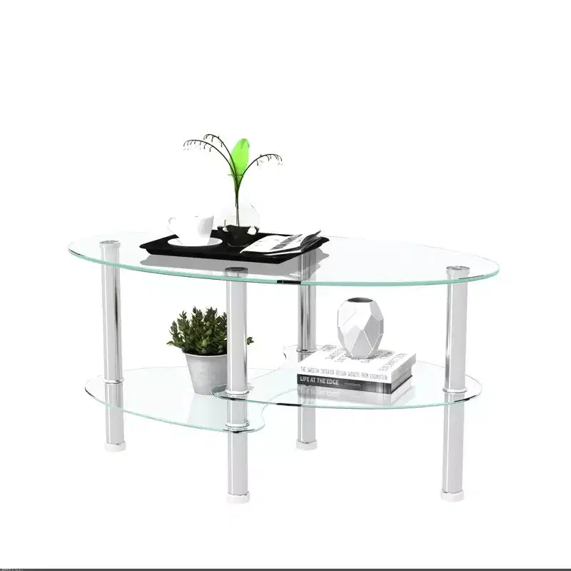 Table basse rectangulaire en verre trempé blanc avec pieds en acier inoxydable, 1 pièce