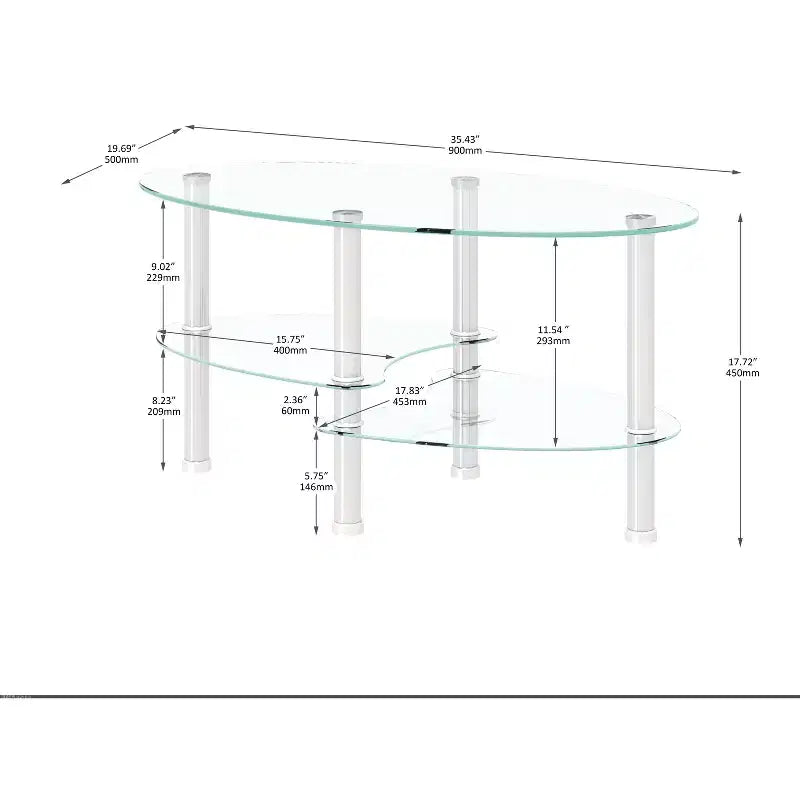 Table basse rectangulaire en verre trempé blanc avec pieds en acier inoxydable, 1 pièce