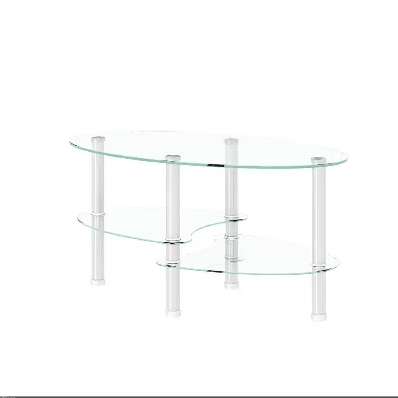 Table basse rectangulaire en verre trempé blanc avec pieds en acier inoxydable, 1 pièce