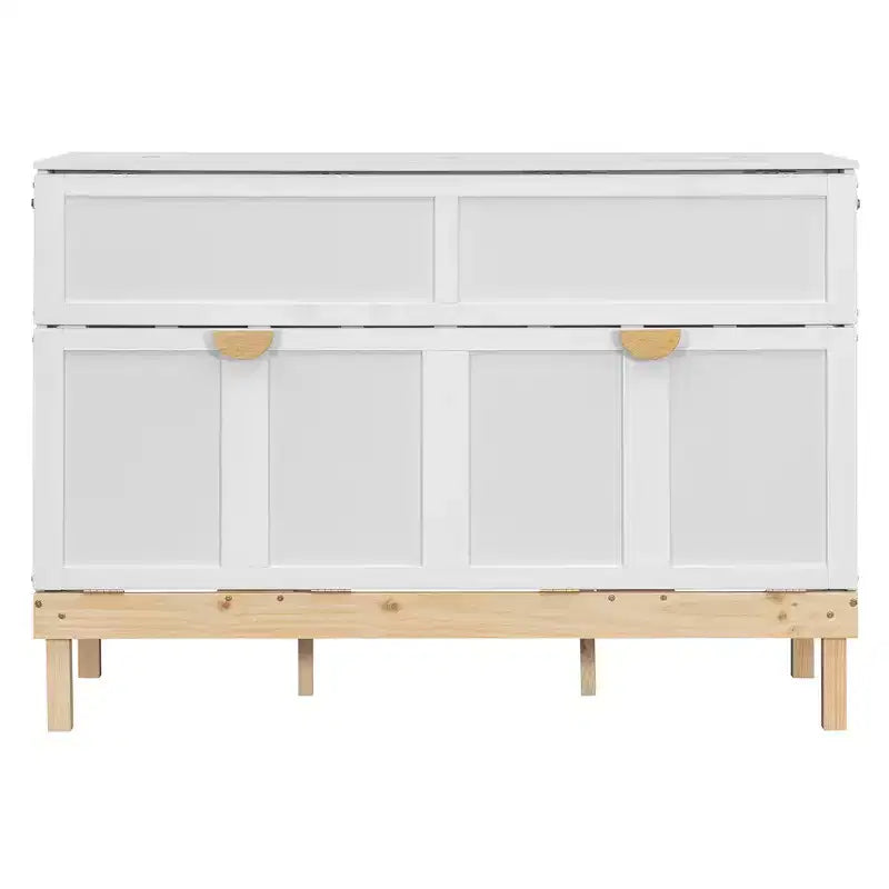 Lit escamotable Queen gris/blanc, se plie en armoire, 2 couchages