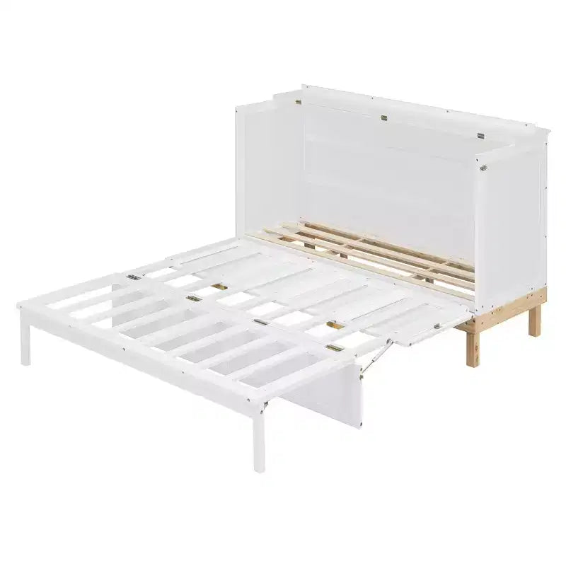 Lit escamotable Queen gris/blanc, se plie en armoire, 2 couchages