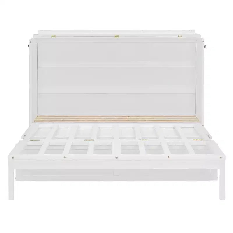 Lit escamotable Queen gris/blanc, se plie en armoire, 2 couchages
