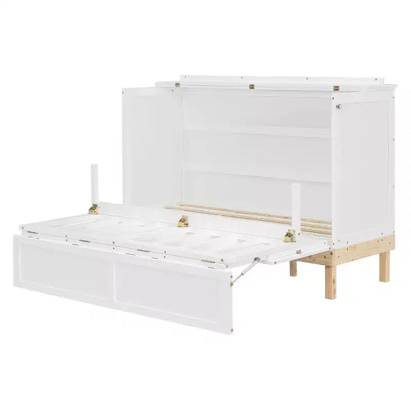 Lit escamotable Queen gris/blanc, se plie en armoire, 2 couchages