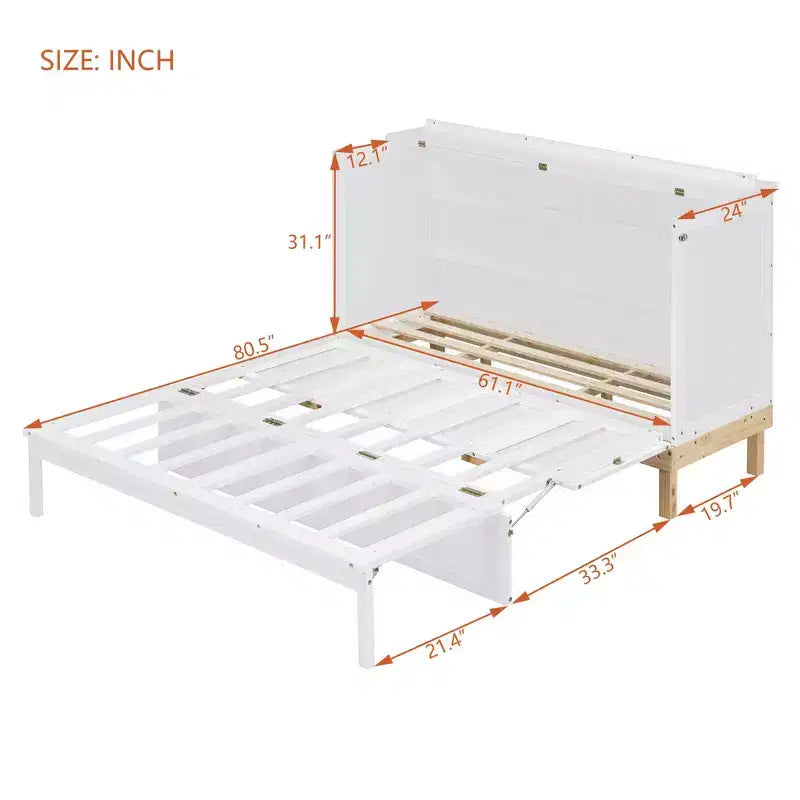 Lit escamotable Queen gris/blanc, se plie en armoire, 2 couchages