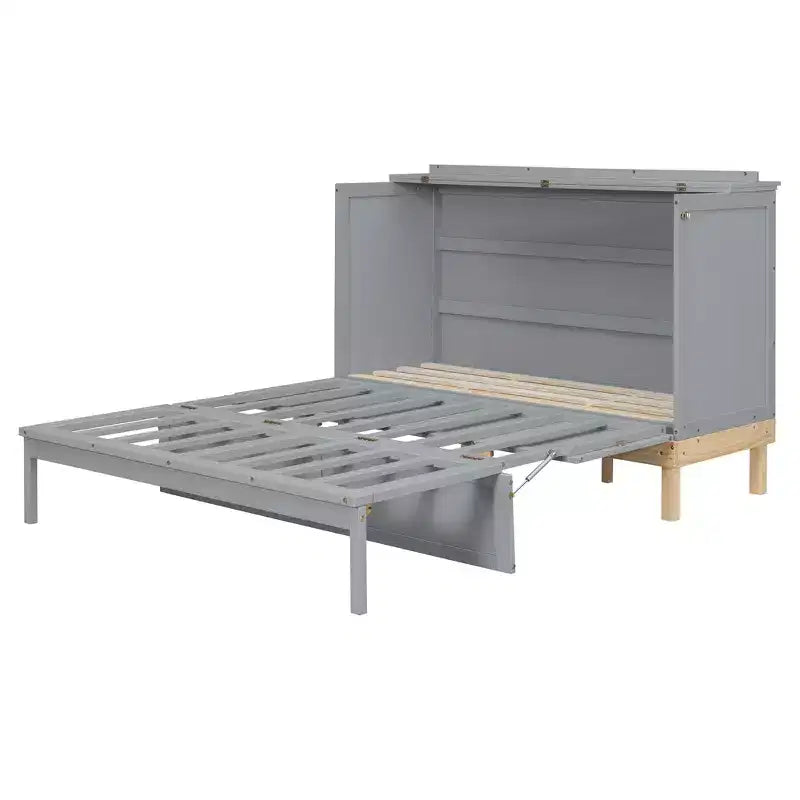 Lit escamotable Queen gris/blanc, se plie en armoire, 2 couchages