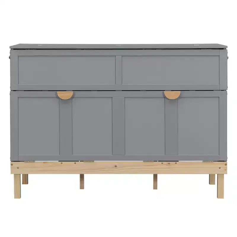 Lit escamotable Queen gris/blanc, se plie en armoire, 2 couchages