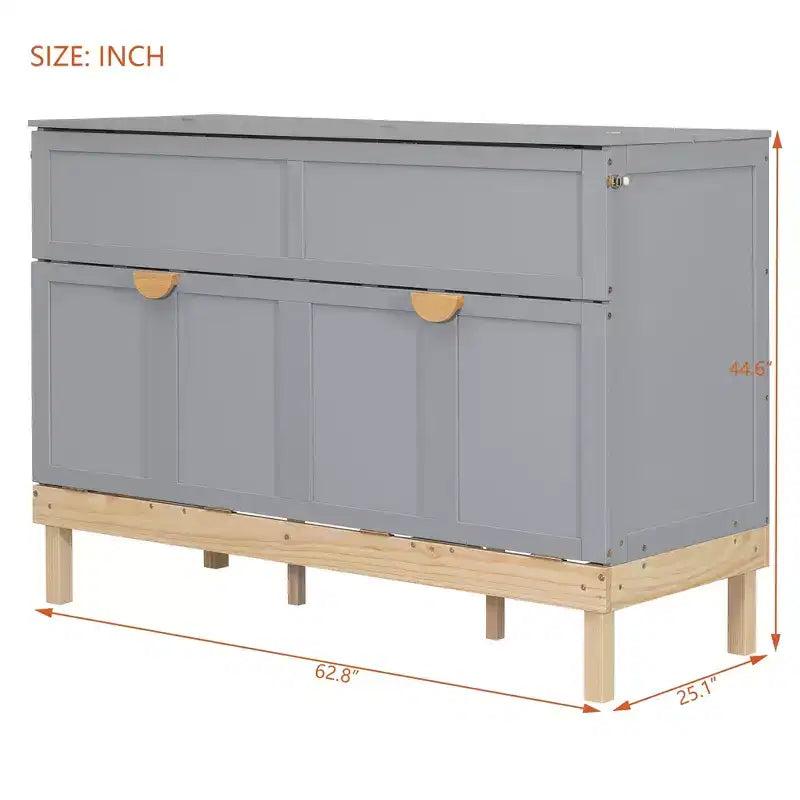 Lit escamotable Queen gris/blanc, se plie en armoire, 2 couchages