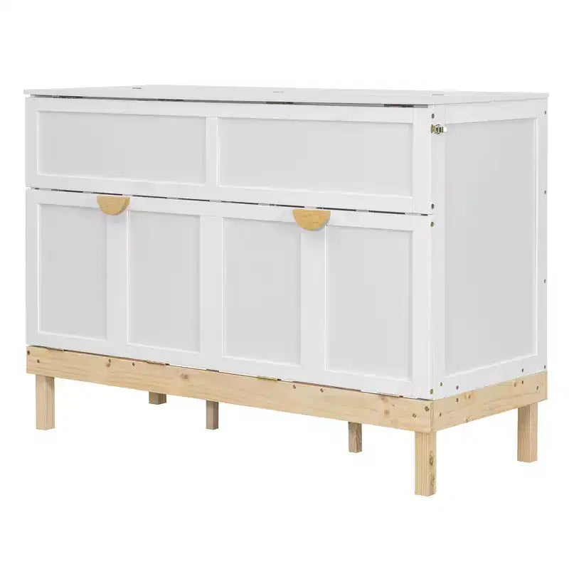 Lit escamotable Queen gris/blanc, se plie en armoire, 2 couchages