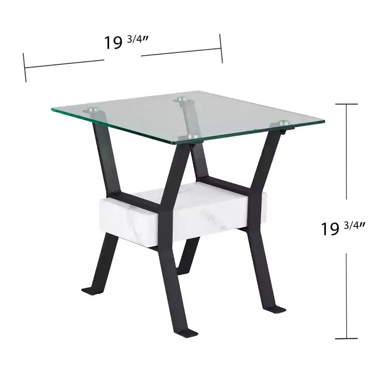 Table d'appoint carrée noire avec plateau en verre