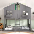 Lit superposé cabane jumeau sur jumeau avec escalier – 2 places – Gris / Blanc naturel / Blanc