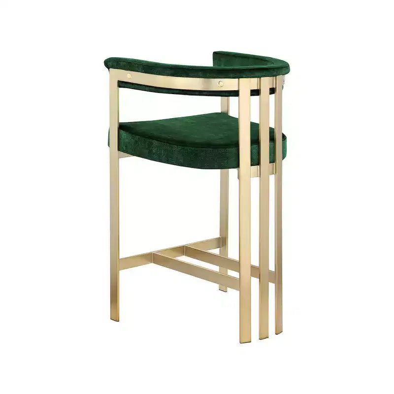 Tabouret de comptoir en velours vert avec accoudoirs, lot de 2
