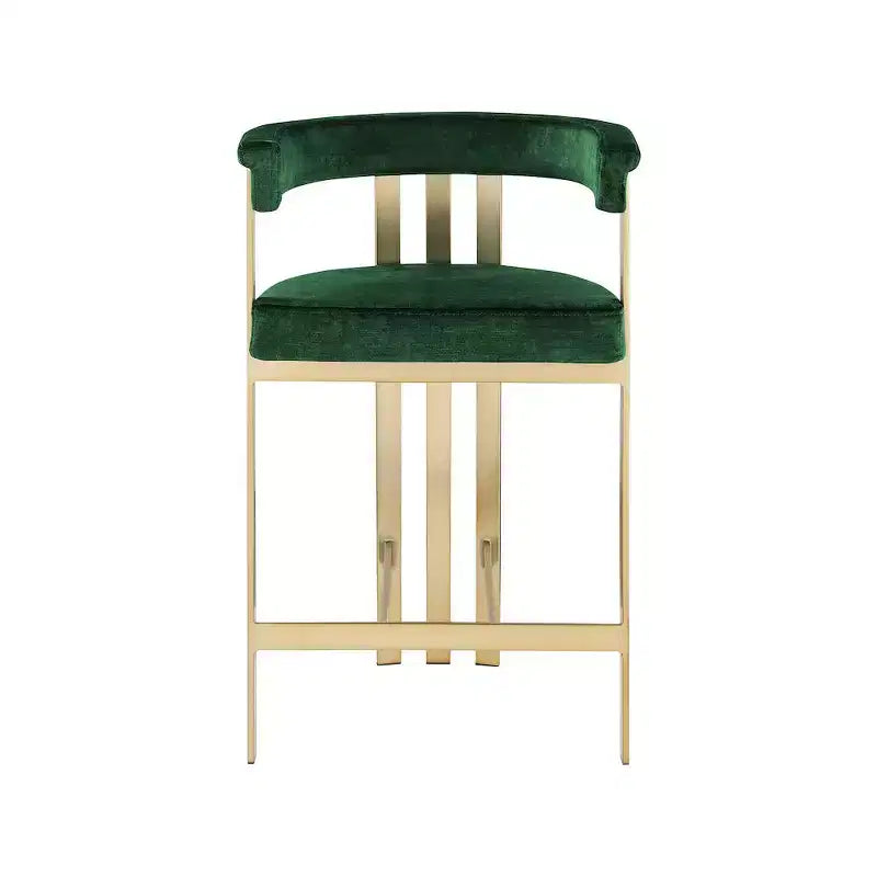 Tabouret de comptoir en velours vert avec accoudoirs, lot de 2