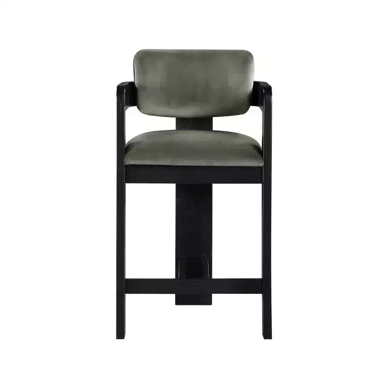 Tabouret de comptoir en velours vert, sans accoudoirs et à dossier bas, 1 place