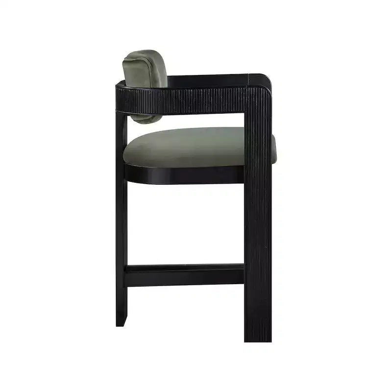 Tabouret de comptoir en velours vert, sans accoudoirs et à dossier bas, 1 place