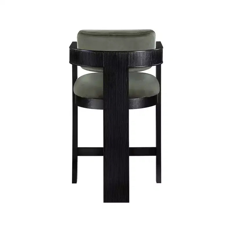 Tabouret de comptoir en velours vert, sans accoudoirs et à dossier bas, 1 place